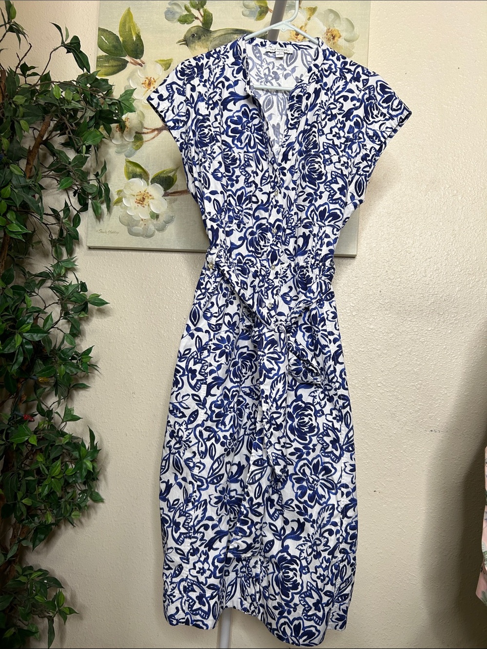 White and Blue Floral Midi Wrap Dress - Women's Summer Dress